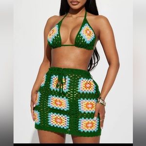 NWT crochet skirt set green combo